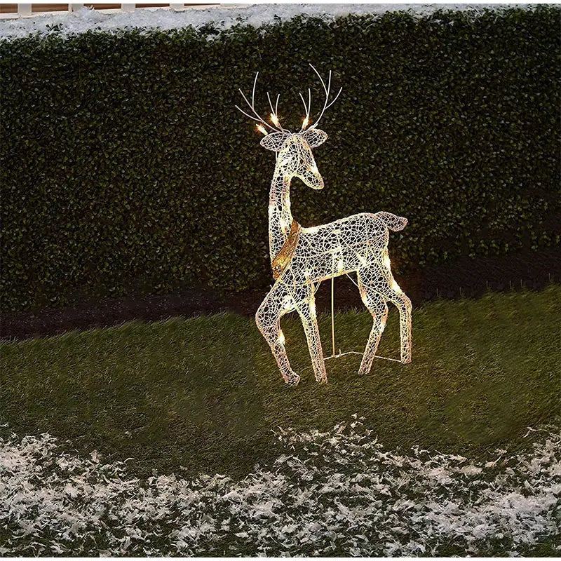 Christmas Wrought Iron Deer LED Light Glowing Garden Xmas Reindeer Ornament