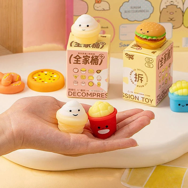 Blind Boxes Kids Stress Relief Hamburger Food Squeeze Chicken Soft Glue Random Fidget Mystery Toys