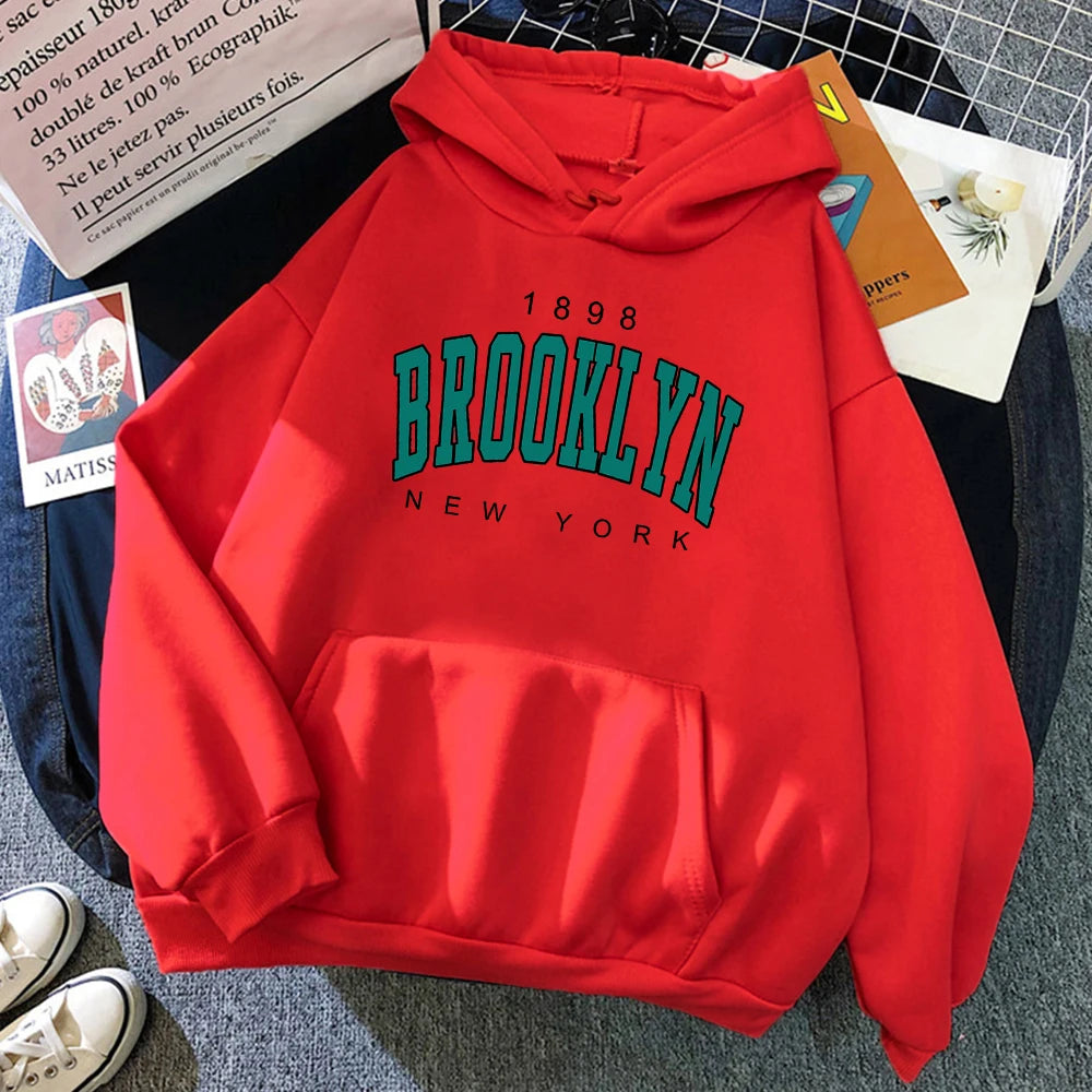 1898 Brooklyn New York Printed Women Hoodies Fashion Fleece Hoody Creativity Pullover Clothing Street Loose Sweatshirts Women