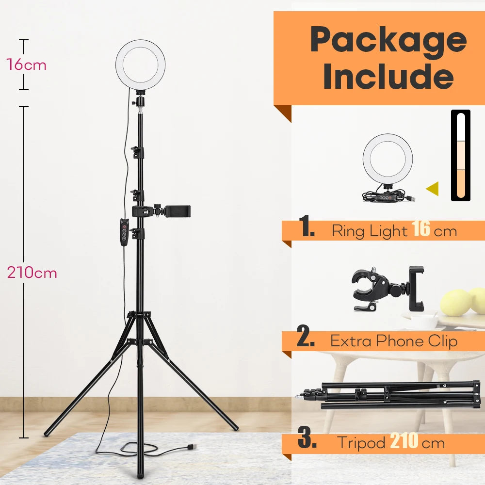 Tripod With LED Ring Light For Phone Tripod Camera Stand Selfie Photography Light LED Lamp Color Photo Studio For YouTube Live