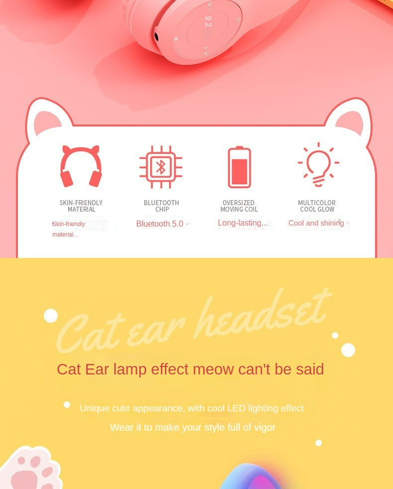 Wireless Headphone Flash Light Cute Cat Ears Fone with Mic Control LED Stereo Music Helmet Phone Bluetooth Headset Gift