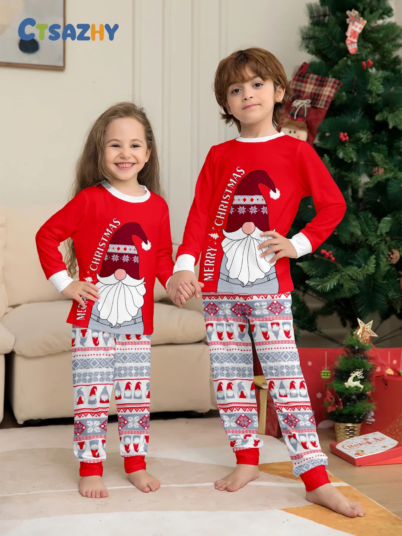 2024 Christmas parent-child clothing red family with a family Christmas clothing home clothing pajamas 2 sets