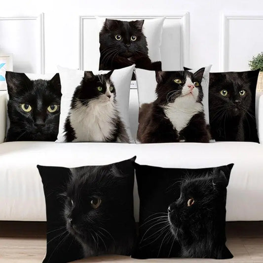 Black Cat Pillowcase Cartoon Funny Pictures Printed Cushion Cover Kids Room Coffee  Decoration