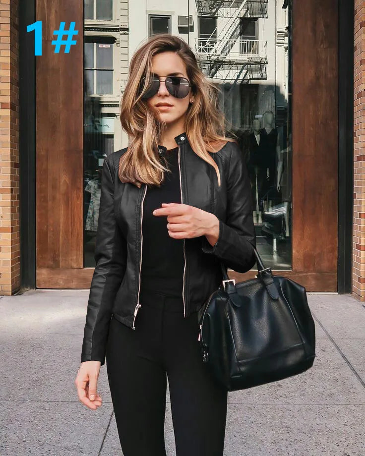 Chic Lady Slim Fit Faux Leather Jacket Women Classic Moto Biker PU Leather Jacket Spring Autumn Basic Zipper Coat Outerwear S-XXL