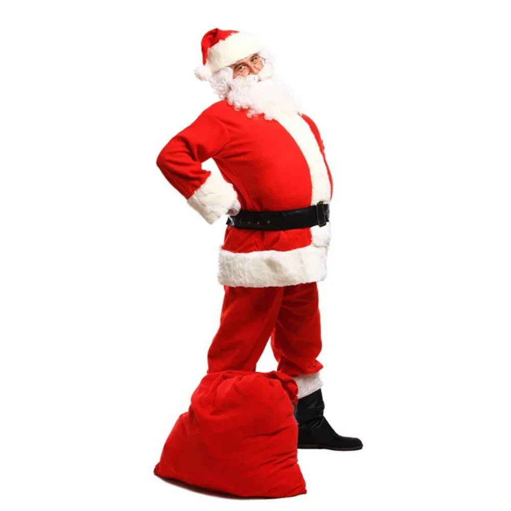 Santa Claus Costume Christmas New Year Men Costumes Red Deluxe Classic Adults Xmas Set Carnival Party