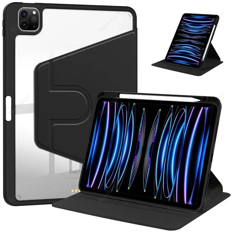 For iPad Air11 M2 Air13  iPad Air4 5 10.9'' 10th 360° Rotating Hard Back Shell Cover for iPad Pro 11 M4 Case 2024/2022/2021/2020