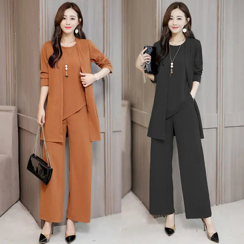 Women's Fashionable Stylish Wide Lady Slimming Fashion plus Size Women Three-Piece Suit