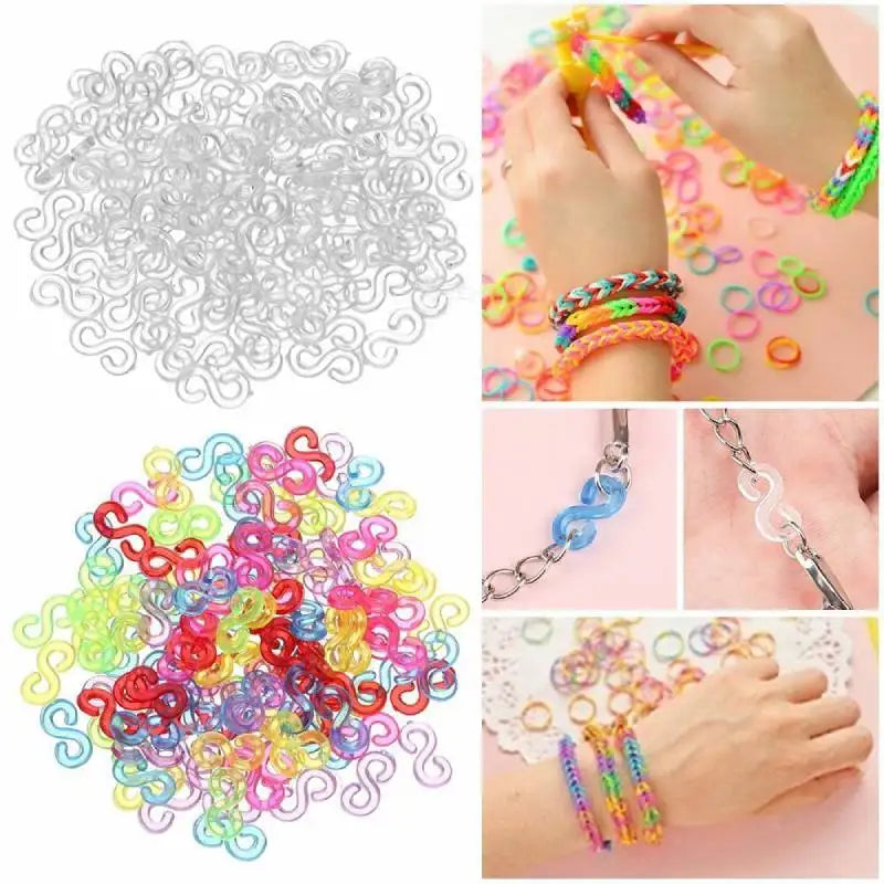 200pcs Loom Bands S Clips Colorful S Clips Loom Band Connectors Refills Kit Loom Band Hooks for DIY Weaving Necklace Jewelry