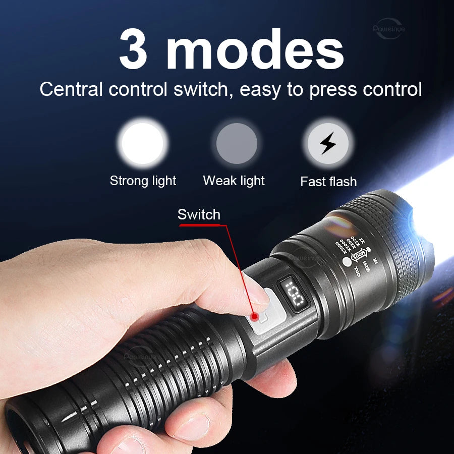 High Power Led Flashlights Built-in Battery 2000mah Tactical Flashlight Emergency Spotlight Most Powerful Lantern