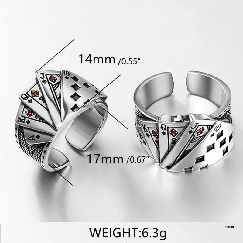 Men's Vintage Magician Playing Card Rings Ladies Punk Square Finger Ring Jewelry