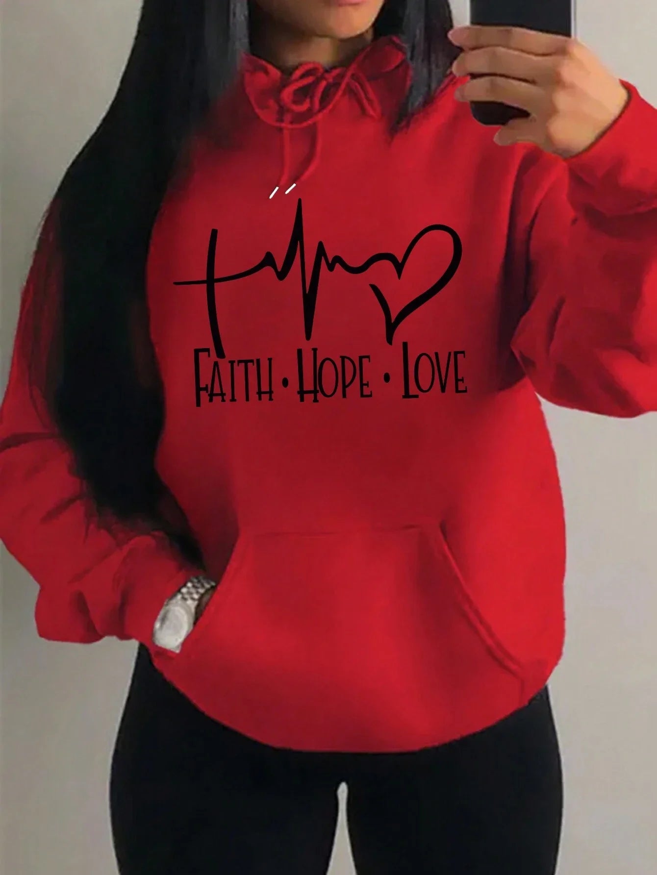 Faith Hope Love Letter Graphic Women Hoody Street Casual Loose Sweatshirt Autumn Fleece Hooded Hip Hop O-Neck Clothing Female