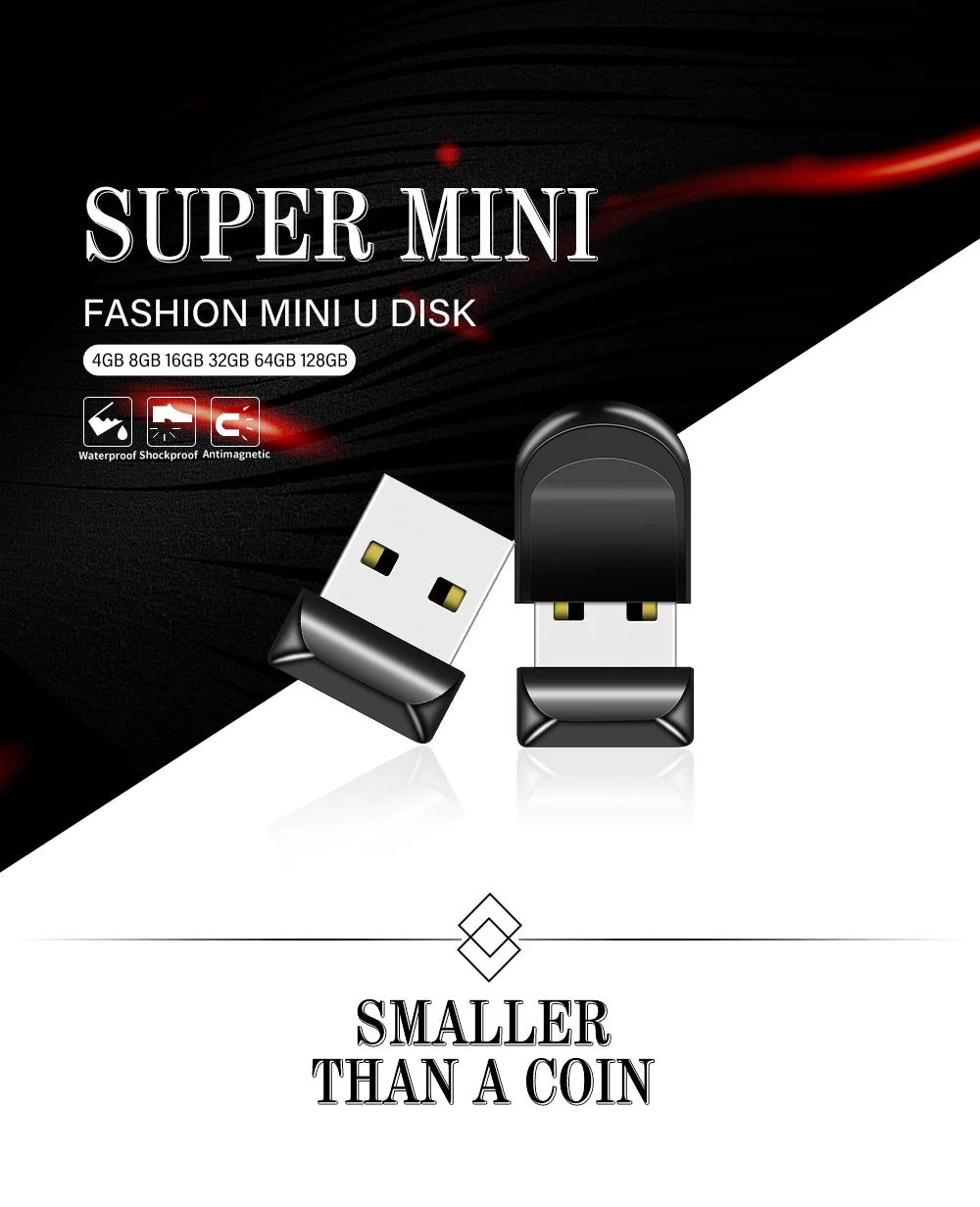 Ultra Mini Metal USB 2.0 Flash Drive 128GB Black Pen Drive 64GB High Speed Memory Stick Red Free Keychain Business Gift Pendant