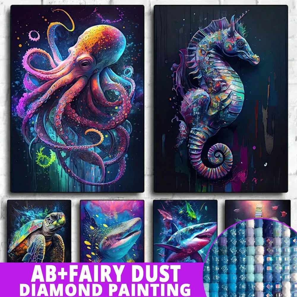 Fairy Dust AB DIY Diamond Painting Colorful Ocean Wild Life Shark Seahorse Octopus Turtle Mosaic Embroidery Stitch Kit Wall Art