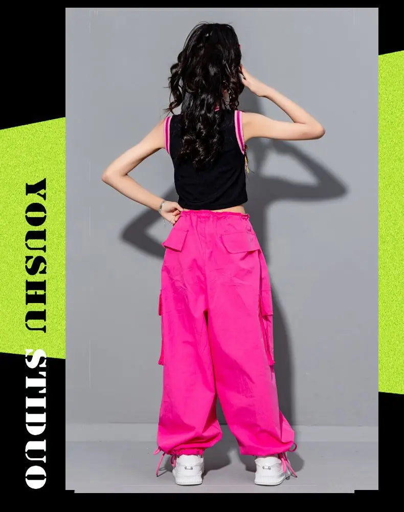 Girls Loose Casual Cargo Pants Fashion Korean Street Style Hip Hop Trousers Wide Leg Pants with Belt for School Vacation Daily