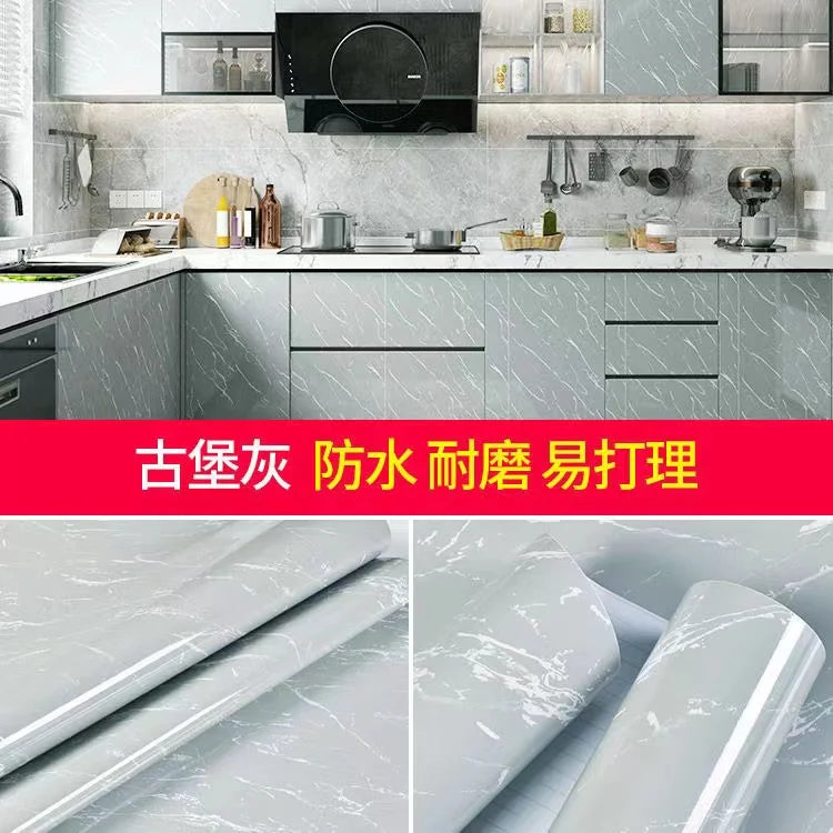 Self-Adhesive Wallpaper Kitchen Oil-Proof Film Stove Waterproof Moisture-Proof Countertop Cabinet Renovation Tile Marble Sticker