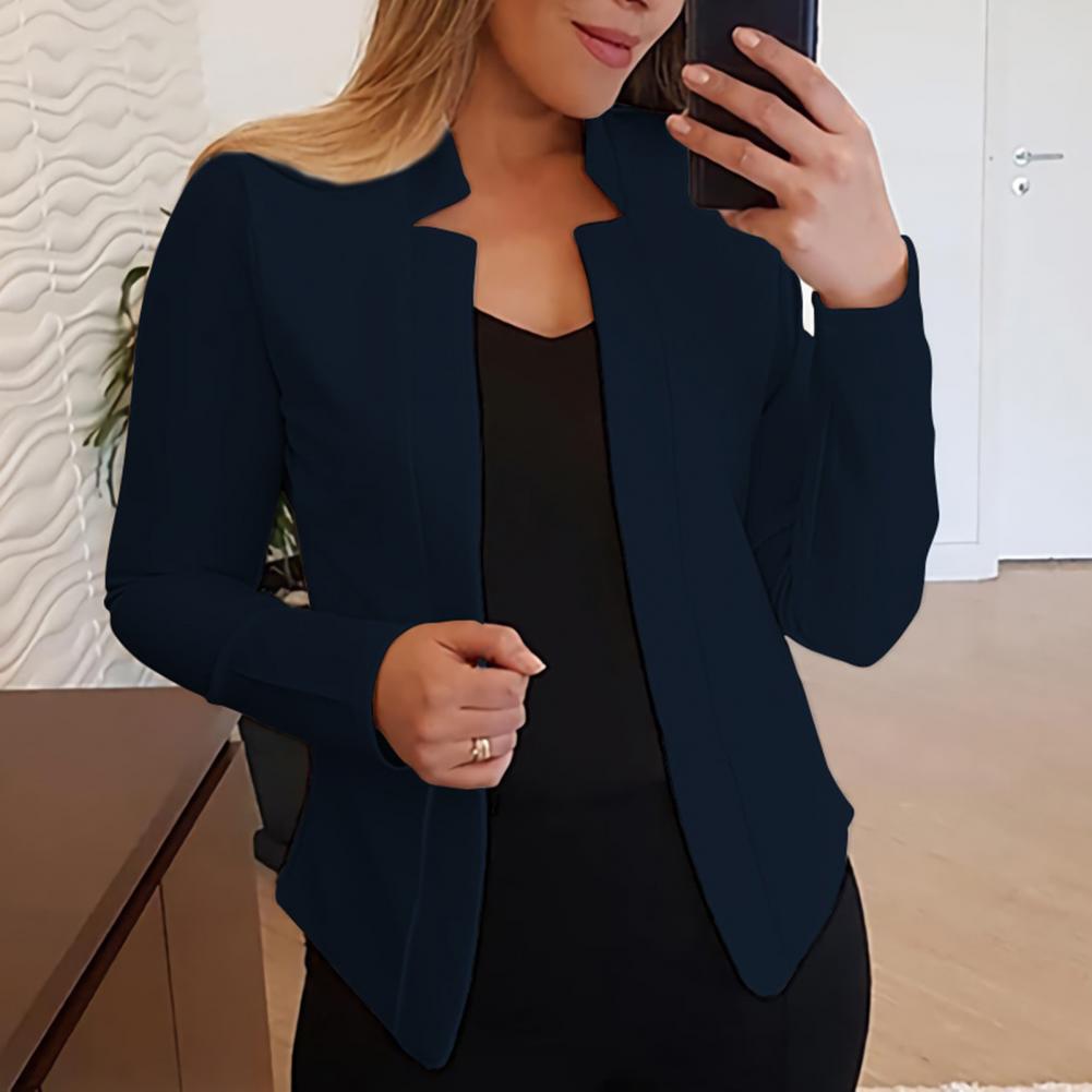 Women Blazer Open Stitch Cardigan Lady Blazer Long Sleeves Warm Business Outwear