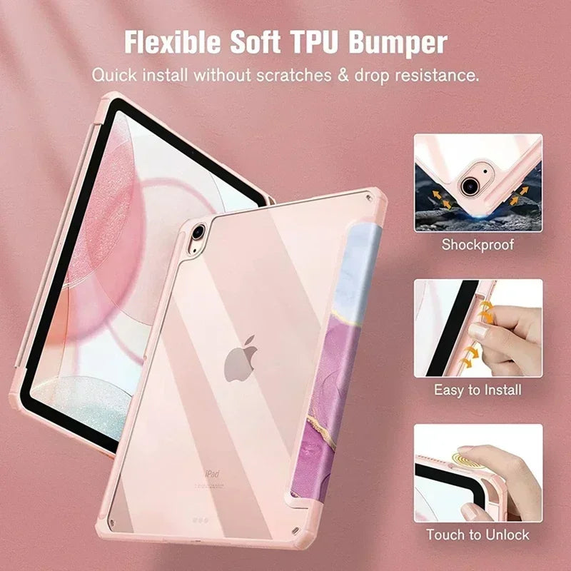 Smart PU Case for iPad Air 4th 5th iPad 10th 10.9 Funda for iPad Pro air 11 2024 7th 8th 9th 10.2 9.7 3 10.5 Transparent Cover