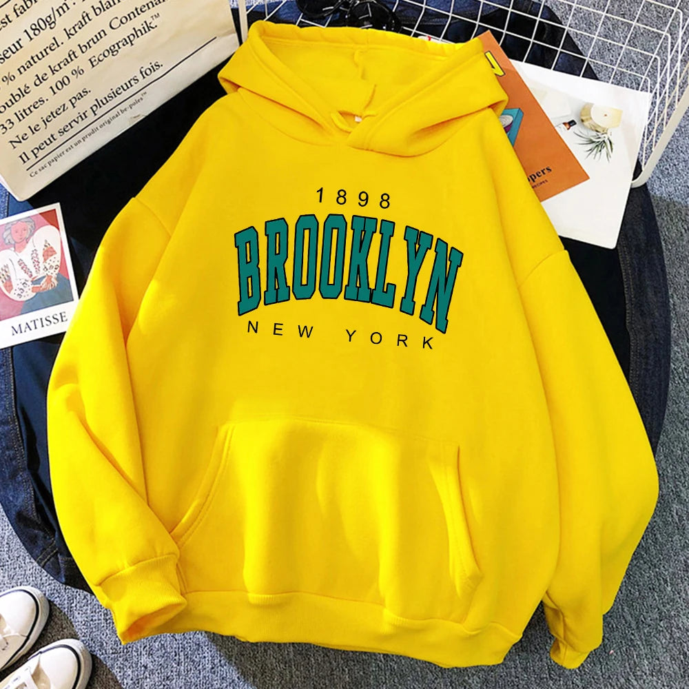 1898 Brooklyn New York Printed Women Hoodies Fashion Fleece Hoody Creativity Pullover Clothing Street Loose Sweatshirts Women