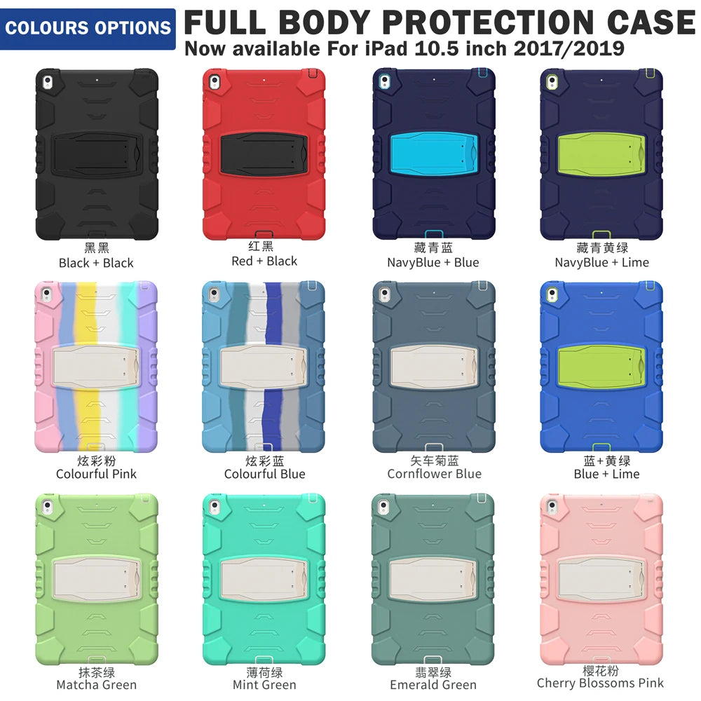 For Apple iPad Air 3 2019 Pro 10.5 2017 A1701 A1709 A2123 A2152 Case Kids Safe Shockproof PC Silicon Hybrid Stand Tablet Cover