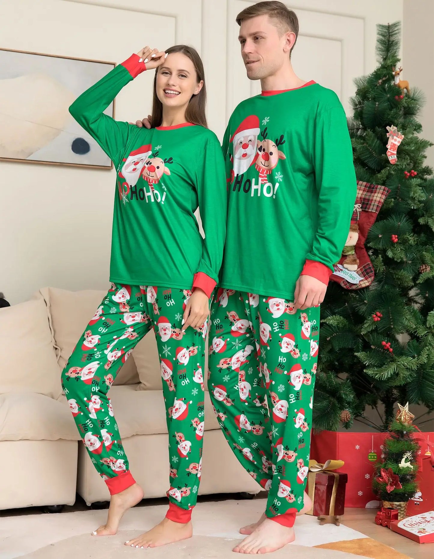 Pajama for Christmas family Matching clothing Old man print fashion pajamas pajama pants Parent-child outfit Mom, Dad, child, dog, family 2 sets