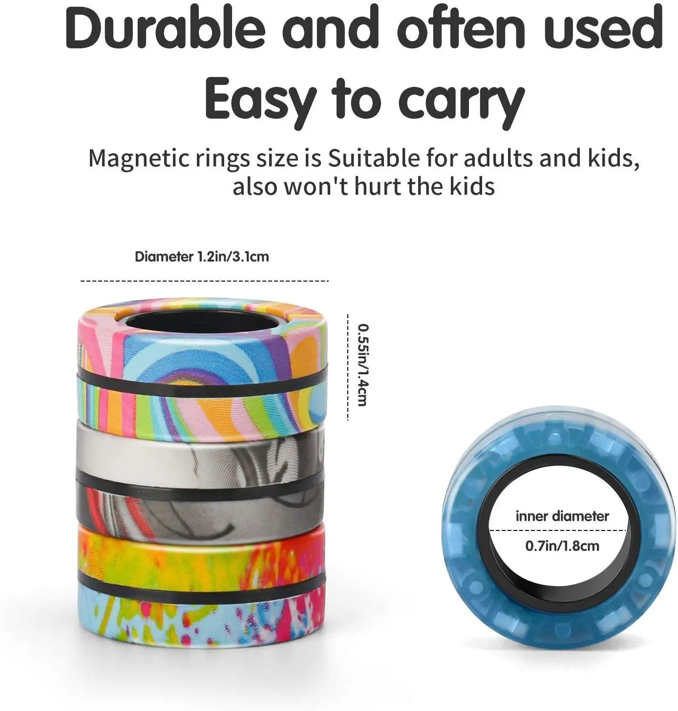 Finger Magnetic Rings Colorful Fidget Toy Set Adult Magnets Spinner Rings for Relieve Stress Anxiety Relief Therapy