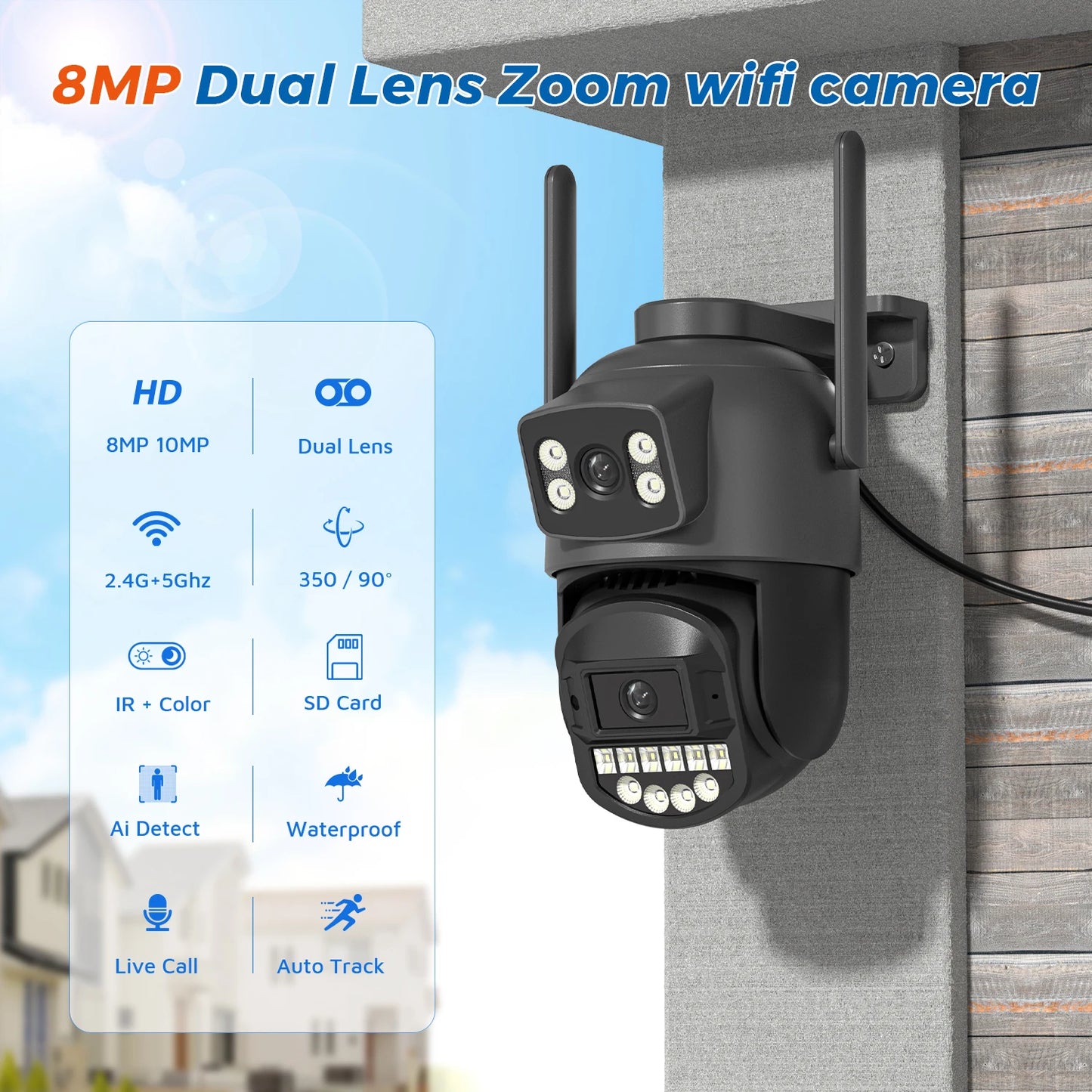 10MP PTZ IP Camera 8MP 4K Outdoor Dual Lens Dual Screen 5G WIFI Camera AI Tracking Security Protection CCTV Surveillance Camera