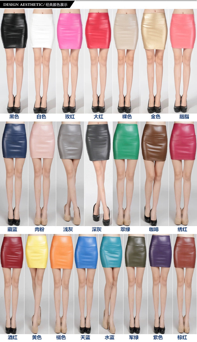 Women Mini Faux Leather Pencil Skirts High Waist PU Skirts Slim Short Skirt Bottoms Female