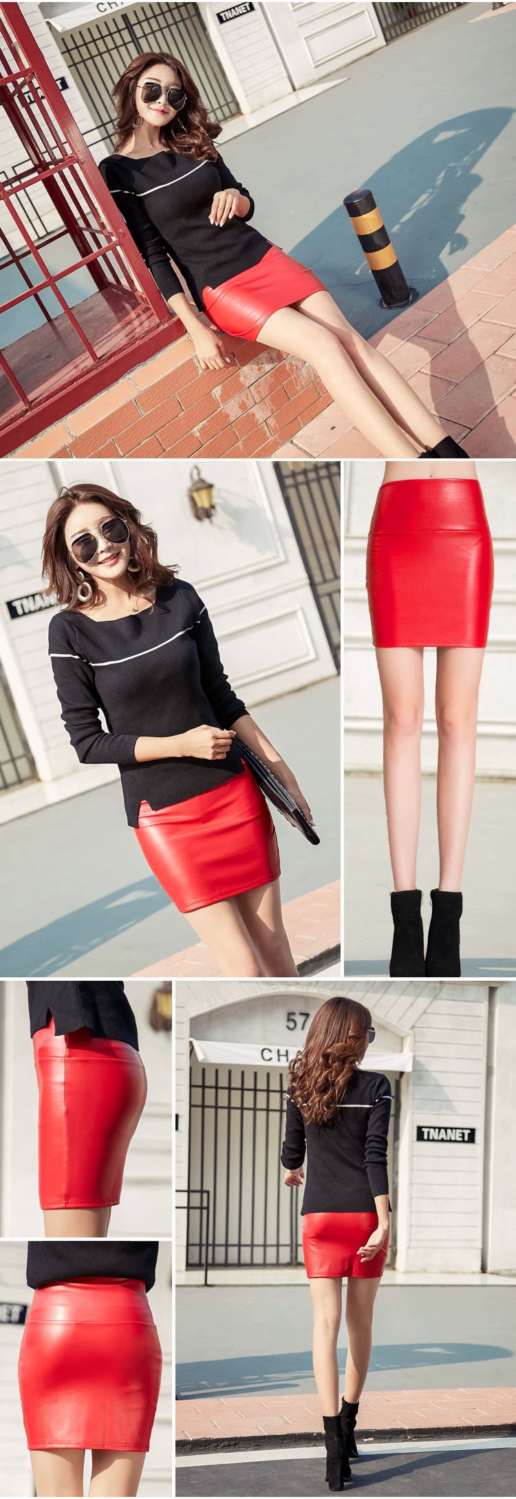 Women Mini Faux Leather Pencil Skirts High Waist PU Skirts Slim Short Skirt Bottoms Female