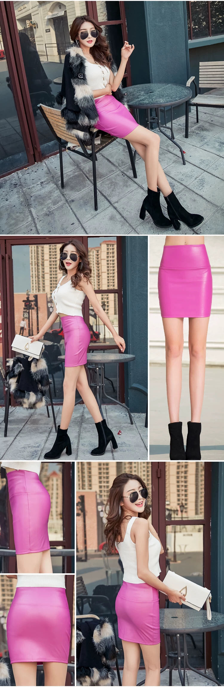 Women Mini Faux Leather Pencil Skirts High Waist PU Skirts Slim Short Skirt Bottoms Female